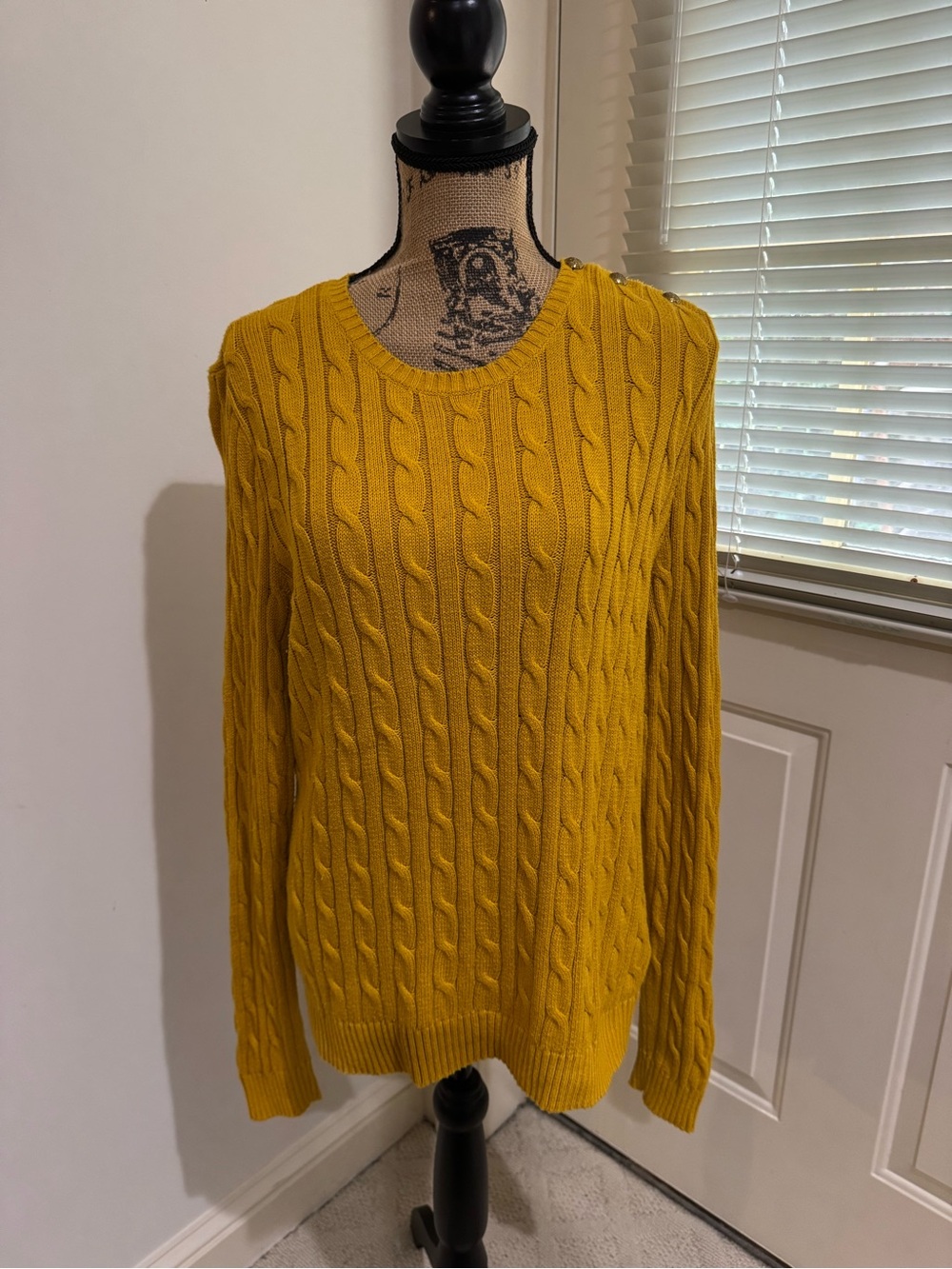 Cable Knit cotton Sweater - Mustard Yellow size XL